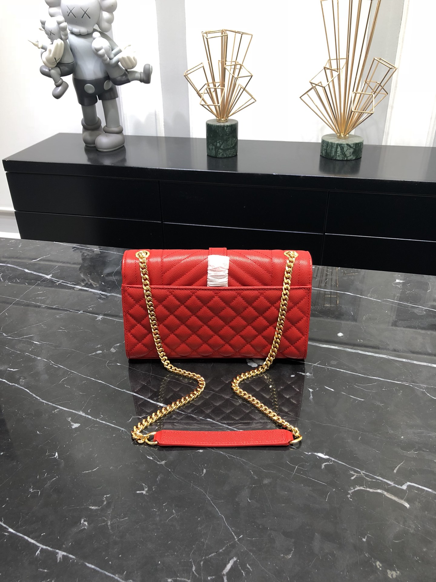 Saint Laurent Envelope Small Grain Quilted Calfskin Handbag Red 600195 